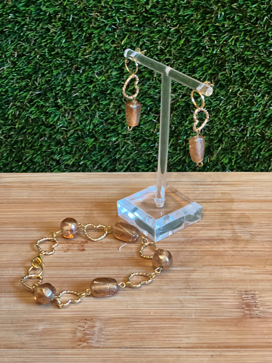 Amber and gold bracelet earring set